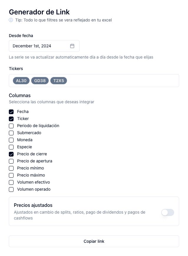 Herramienta para generar integraciones a Excel