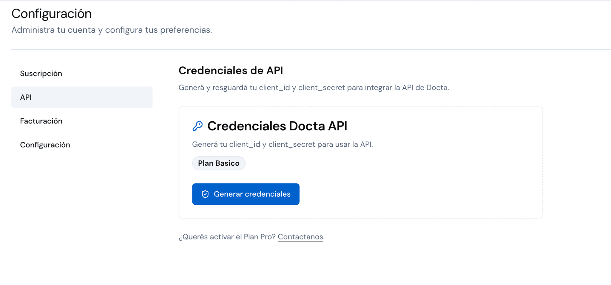 Placeholder: pantalla de generación de credenciales